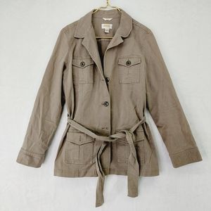 Talbots Taupe Brown Stretch Waist Tie Utility Trench Coat Z10